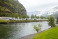 Parking under the mountain on the shore