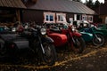 Parking vintage motorcycle with retro sidecar Royalty Free Stock Photo