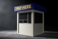 Parking Zone Booth with Pay Here Sign in the volumetric light. 3 Royalty Free Stock Photo