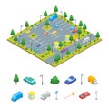 Parking Zone and Elements Concept 3d Isometric View. Vector