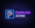 Parking Zone Neon Signboard Vector. Parking neon sign, design template, modern trend design, night bright advertising Royalty Free Stock Photo