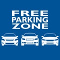 Parking zone sign with car icons isolated on blue background. Free parking concept. Vector illustration. Royalty Free Stock Photo