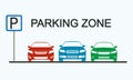 Parking zone sign with car icons. Parking concept in flat style. Vector illustration. Royalty Free Stock Photo