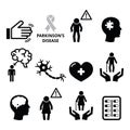 Parkinson's disease, senior's health icons set