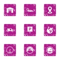 Parkland business icons set, grunge style