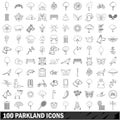 100 parkland icons set, outline style Royalty Free Stock Photo