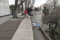 Parkour acrobat in action in Zagreb, Croatia