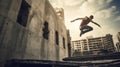 Parkour athlete photo realistic illustration - Generative AI.