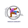 Parkour community or sport club emblem logo, flat vector illustration isolated.