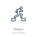 Parkour icon. Thin linear parkour outline icon isolated on white background from activities collection. Line vector sign, symbol