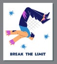 Parkour poster template with text, young man doing backflip - flat vector illustration.