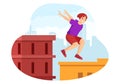 Parkour Sports with Young Men Jumping Over Walls and Barriers in City Streets and Building in Flat Cartoon Hand Drawn Illustration Royalty Free Stock Photo