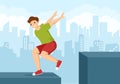 Parkour Sports with Young Men Jumping Over Walls and Barriers in City Streets and Building in Flat Cartoon Hand Drawn Illustration Royalty Free Stock Photo