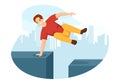 Parkour Sports with Young Men Jumping Over Walls and Barriers in City Streets and Building in Flat Cartoon Hand Drawn Illustration Royalty Free Stock Photo