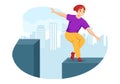 Parkour Sports with Young Men Jumping Over Walls and Barriers in City Streets and Building in Flat Cartoon Hand Drawn Illustration Royalty Free Stock Photo