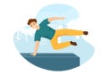 Parkour Sports with Young Men Jumping Over Walls and Barriers in City Streets and Building in Flat Cartoon Hand Drawn Illustration Royalty Free Stock Photo