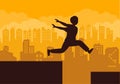 Parkour Sports with Young Men Jumping Over Walls and Barriers in City Streets and Building in Flat Cartoon Hand Drawn Illustration Royalty Free Stock Photo