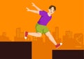 Parkour Sports with Young Men Jumping Over Walls and Barriers in City Streets and Building in Flat Cartoon Hand Drawn Illustration Royalty Free Stock Photo