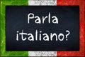 Parla italiano blackboard with italy flag frame Royalty Free Stock Photo