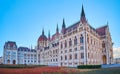 The Parliament behind the garden beds on Lajos Kossuth Square, Budapest, Hungary Royalty Free Stock Photo