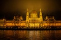 Parliament building in Budapest, Hungary at Night. Danube river and City at night