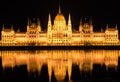 Parliament building in Budapest, Hungary at night in front of the water Royalty Free Stock Photo