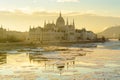 Parliament building in Budapest in winter Royalty Free Stock Photo