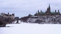 Parliament Building on Canada stands tall on Parliament Hill on a grey gloomy day. Royalty Free Stock Photo