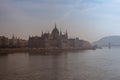 Parliament building and Danube river in the foggy morning, Budapest, Hungary