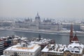 Parliament building and Danube river at winter, Budapest Royalty Free Stock Photo