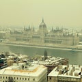 Parliament building and Danube river at winter, Budapest Royalty Free Stock Photo