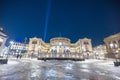 Parliament building in Oslo, Norway, on a cold winter night. Nightscape photo in oslo, ice and snow on the ground in front of