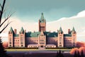 Parliament Buildings illustration. Famous places postcard