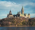 Parliament Hill overlooking the Ottawa River in Ottawa, Ontario Royalty Free Stock Photo