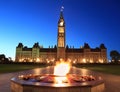 The Parliament of Canada and heroes flame at dusk, Ottawa