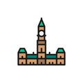 Parliament Hill, Ottawa flat color line icon.