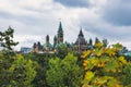 Parliament Hill, Ottawa, Rideau canal. Cloudy sky in Autumn city Royalty Free Stock Photo