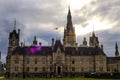 Parliament Hill, Ottawa, Rideau canal. Cloudy sky in Autumn city