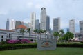 The Parliament House of Singapore, with Raffles Place, the center of the Financial District in the background Royalty Free Stock Photo