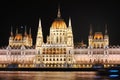 Parliament near Danube river scenic view at night, Budapest, Hungary Royalty Free Stock Photo