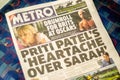 LONDON, ENGLAND- 16 March 2021: METRO newspaper on a tube train seat