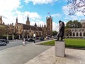 The Parliament Square the photo shows the big ben and the statue of the former British prime minister Winston Churchil