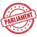 PARLIAMENT text on red grungy round rubber stamp