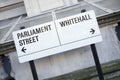 Parliament and Whitehall Street Sign in Westminster London