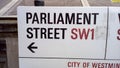 Parliamente Street SW1 sign City of Westminster in London Royalty Free Stock Photo