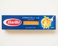 PARMA - AUG 2019: Barilla logo on a packet of pasta Royalty Free Stock Photo