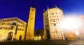 Parma cathedral and baptistery at dusk and Piazza Duomo Royalty Free Stock Photo