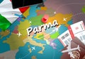 Parma city travel and tourism destination concept. Italy flag an