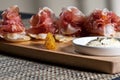 Parma ham on flatbread Royalty Free Stock Photo