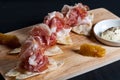 Parma ham on flatbread Royalty Free Stock Photo